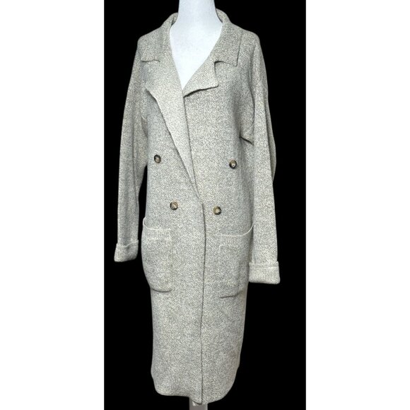 NEW Lulus Size S Double-Breasted Knit Beige Cardigan Coatigan Longline 2 pockets - Picture 1 of 8